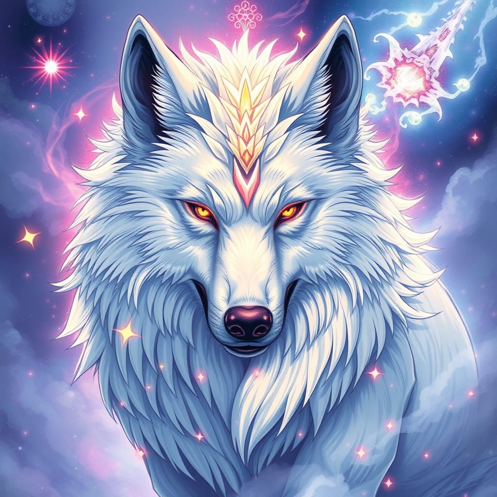 Magical Wolf with Shimmering Fur in Fantasy Comic Style