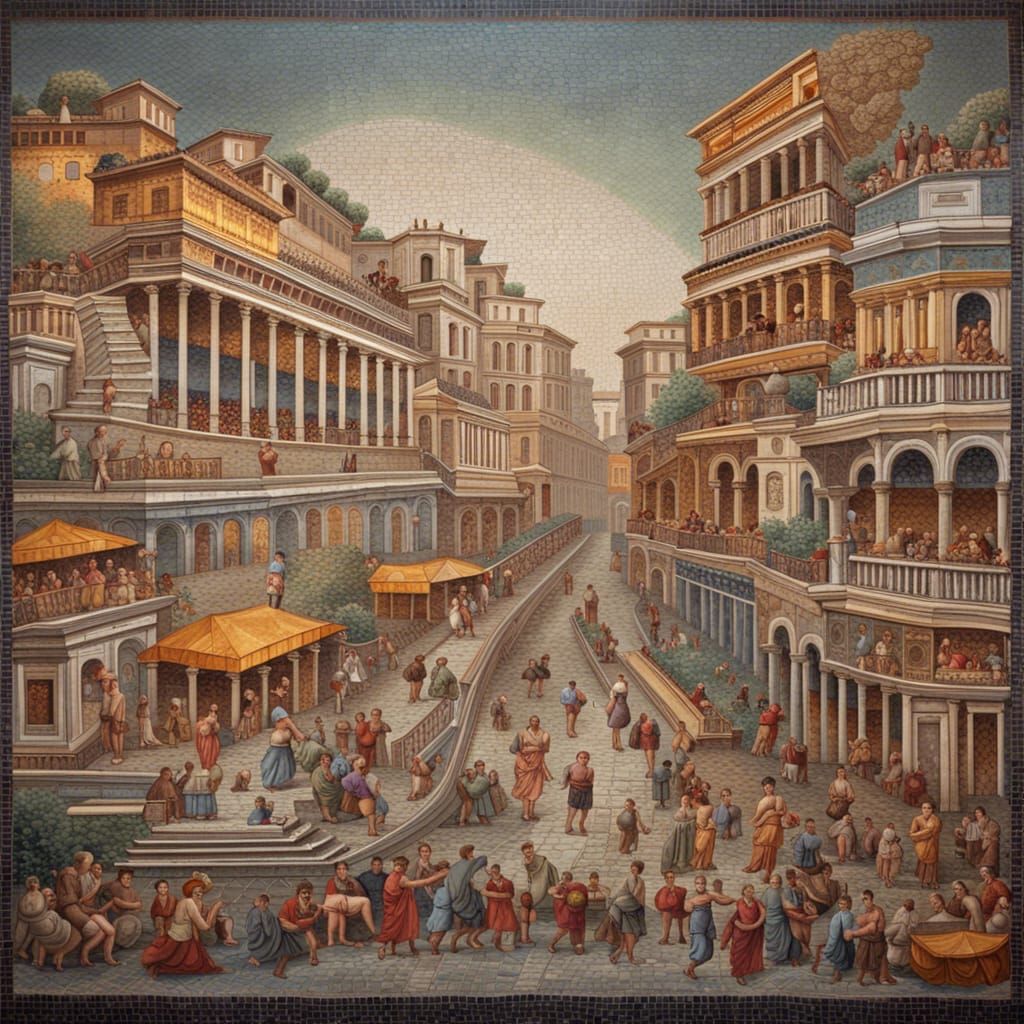 Vibrant Mosaic Artwork Depicting Ancient Rome