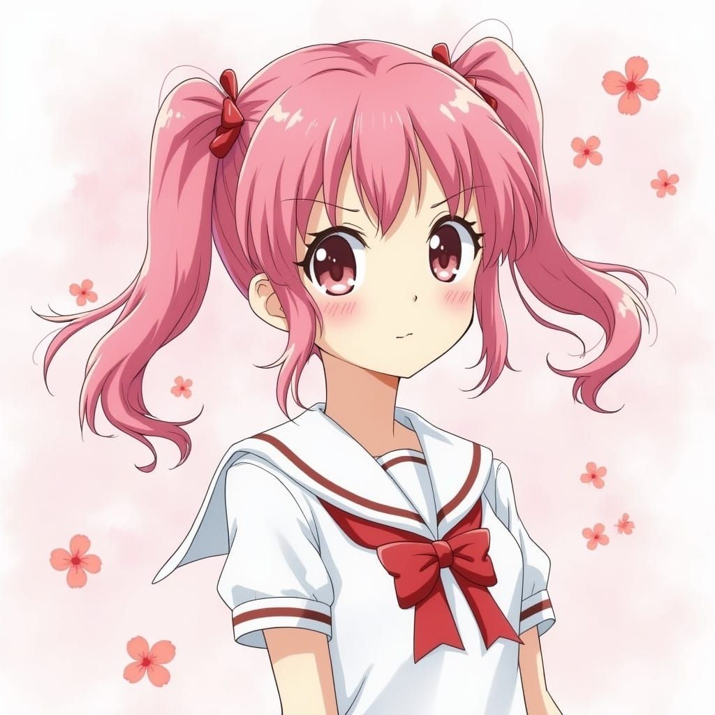 Vibrant Anime Girl in Cherry Blossom Setting