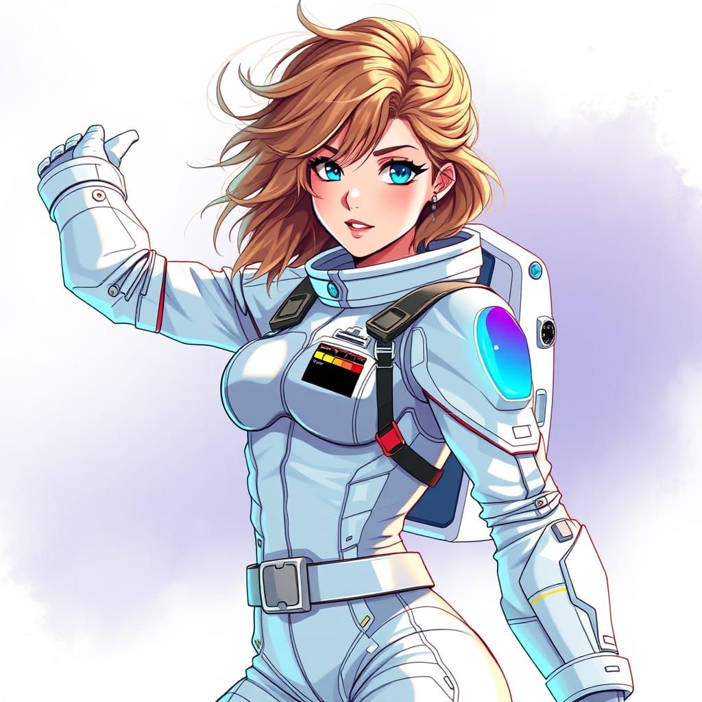 Anime Woman in Astronaut Suit Ready for Space