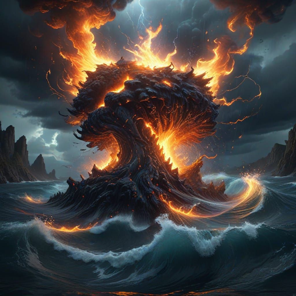 Epic Fantasy Vortex: Flames vs Water in a Primal Struggle