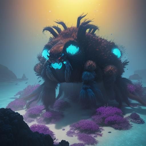 Irradiated Tarantula in Underwater Pixar-Style Scene
