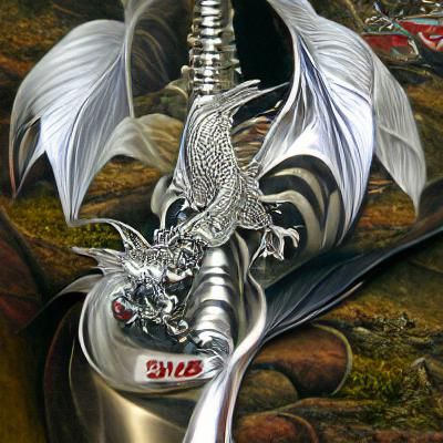 Silver Dragon on Sword Hilt in Fantasy Art Style