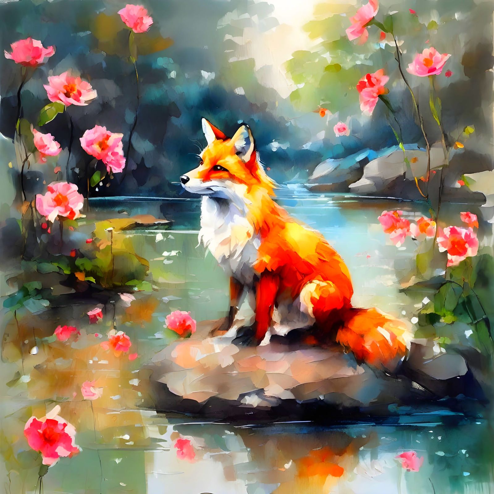 Majestic Fox in Whimsical Woodland Scene