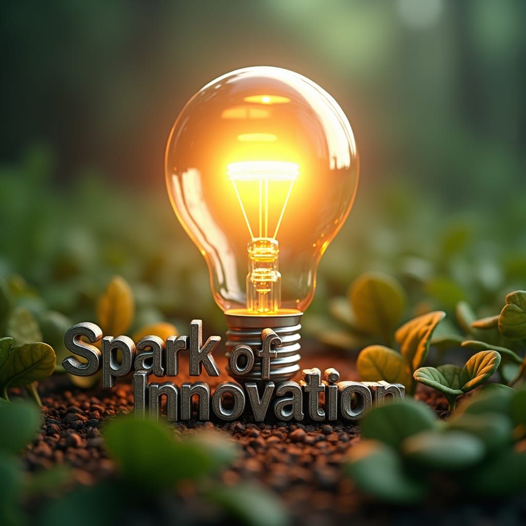 Glowing Light Bulb with Eco-Friendly Symbols as 3D Render