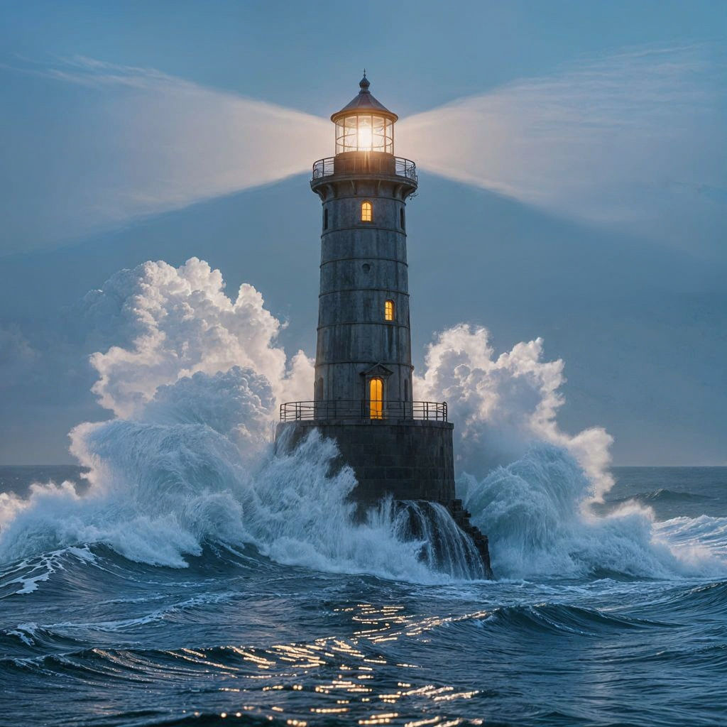 Lighthouse Surrounded by Crashing Waves in 8K