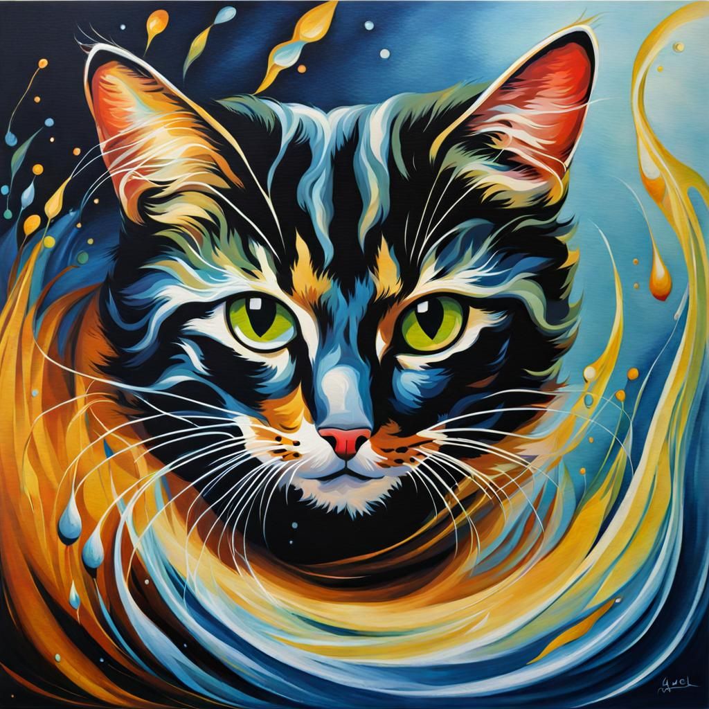 Swirled Watercolor Painting of a Cat