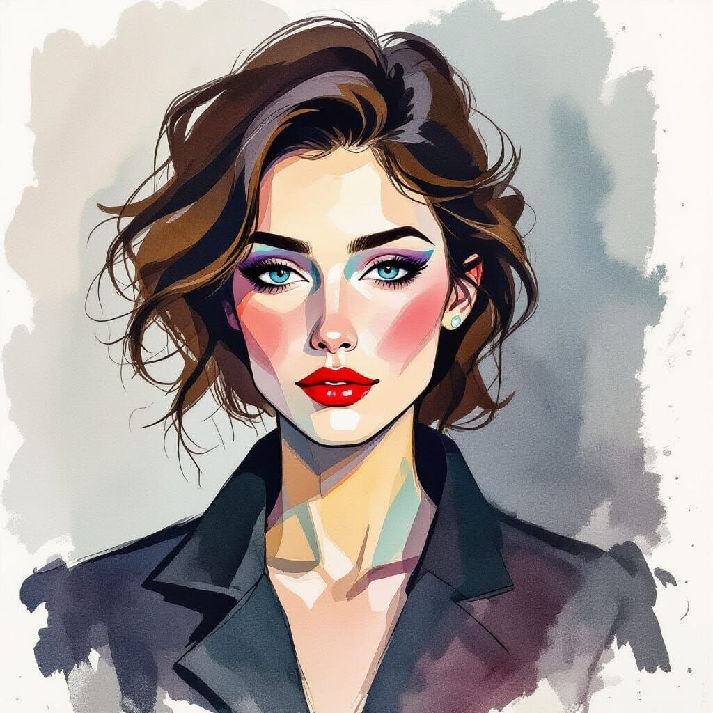 Expressionist Portrait of a Muse with Angular Lines