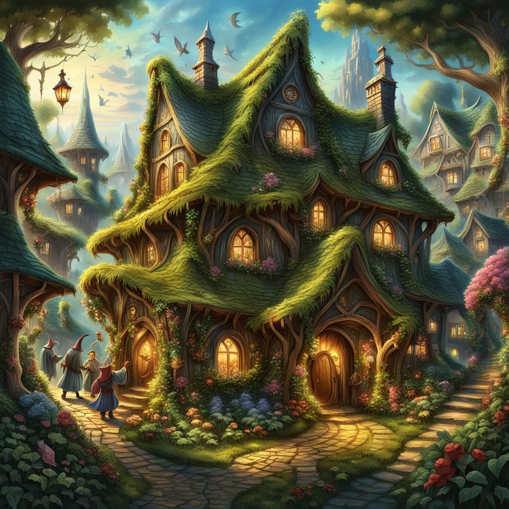 Enchanting Elven Village: A Digital Fantasy Painting