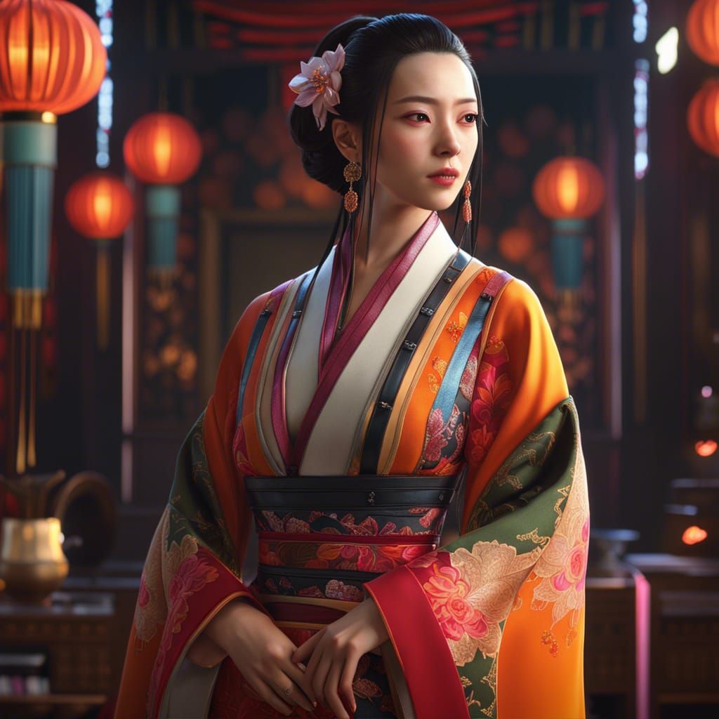 Bioluminescent Nezuko Portrait in Sparkling Gown