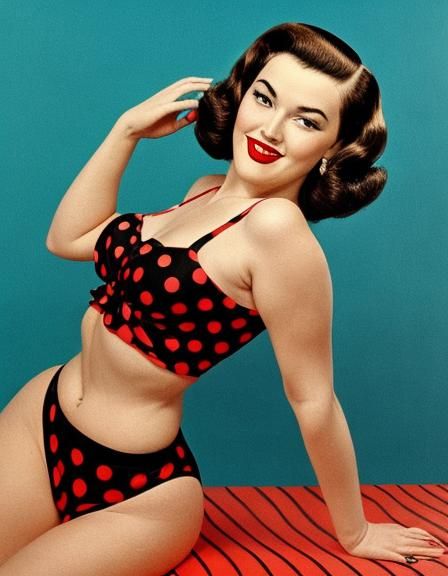Retro Pin-Up Girl in Polka Dot Bikini