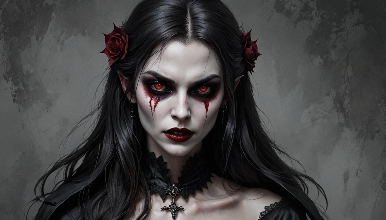 Realistic Portrait of a Vampire Girl