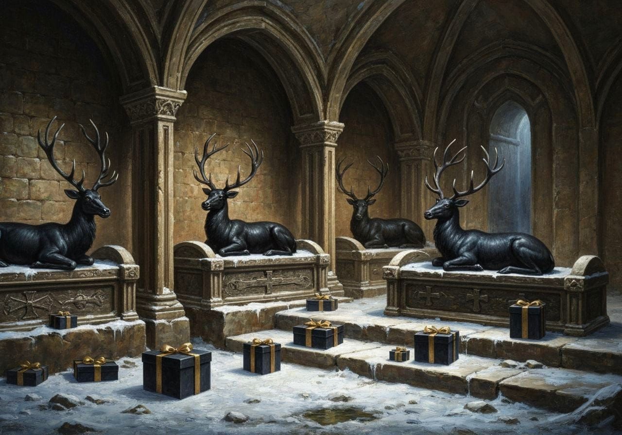 Medieval Crypt Christmas Scene Oil Painting