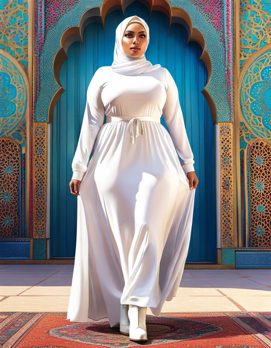 Hyperdetailed Hijabi Woman in White: Pop Art Digital Art