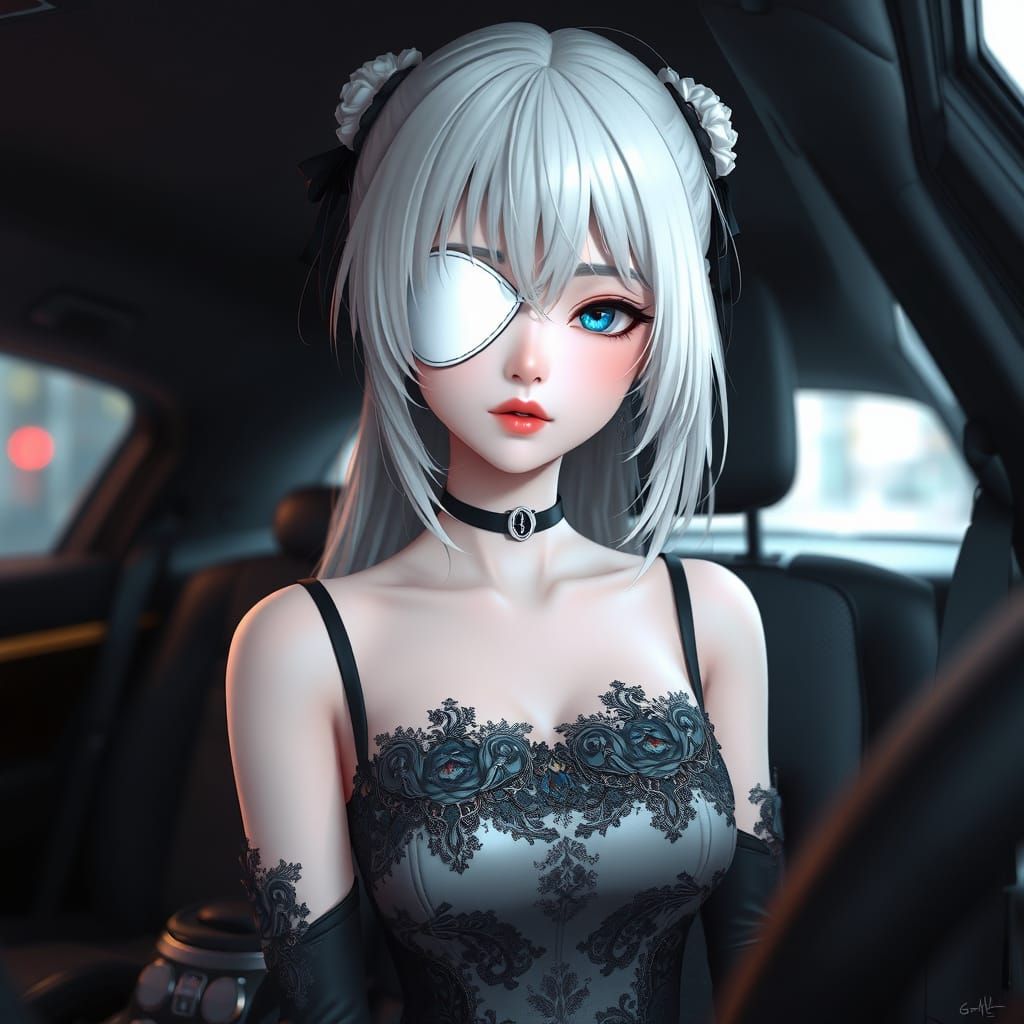 Korean Girl with Eyepatch in Manhwa Style