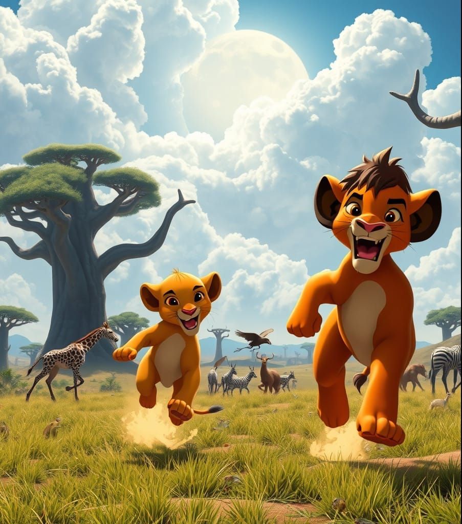 Young Simba and Scar Embark on a Joyful Adventure in a Vibra...