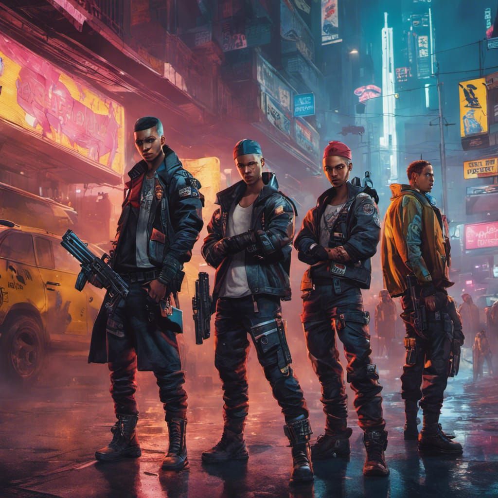 Cyberpunk Gang Loitering on Street Corner