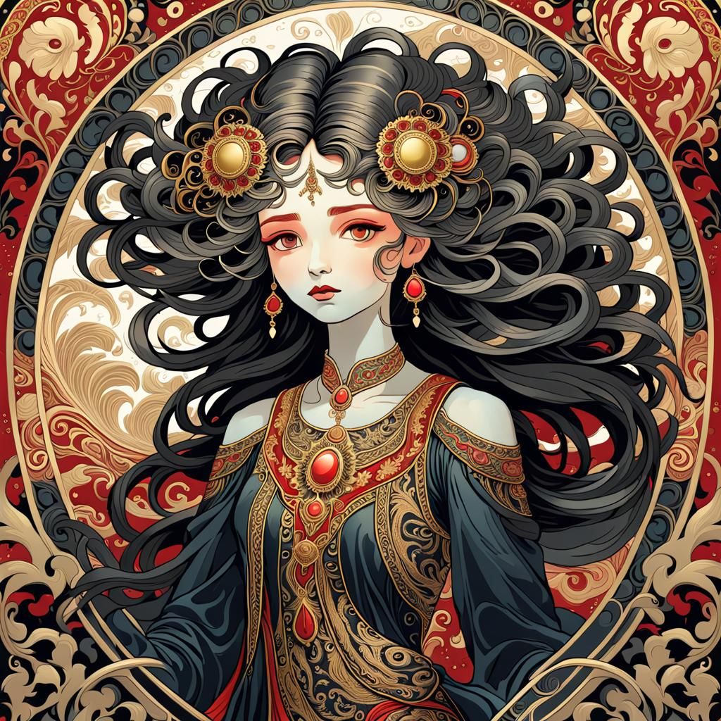 Ethereal Goddess Reflected in Art Nouveau Mirror