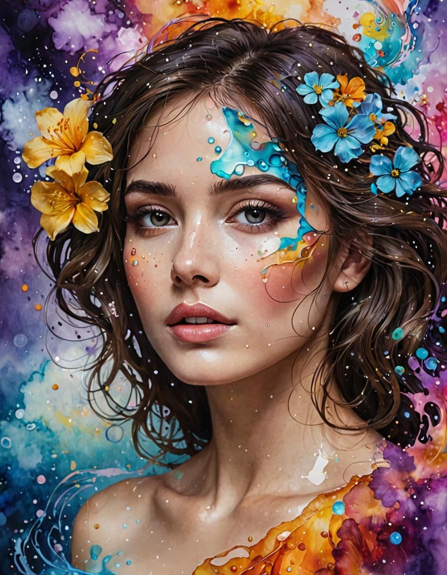 Mystical Lady's Face in Alcohol Ink Style