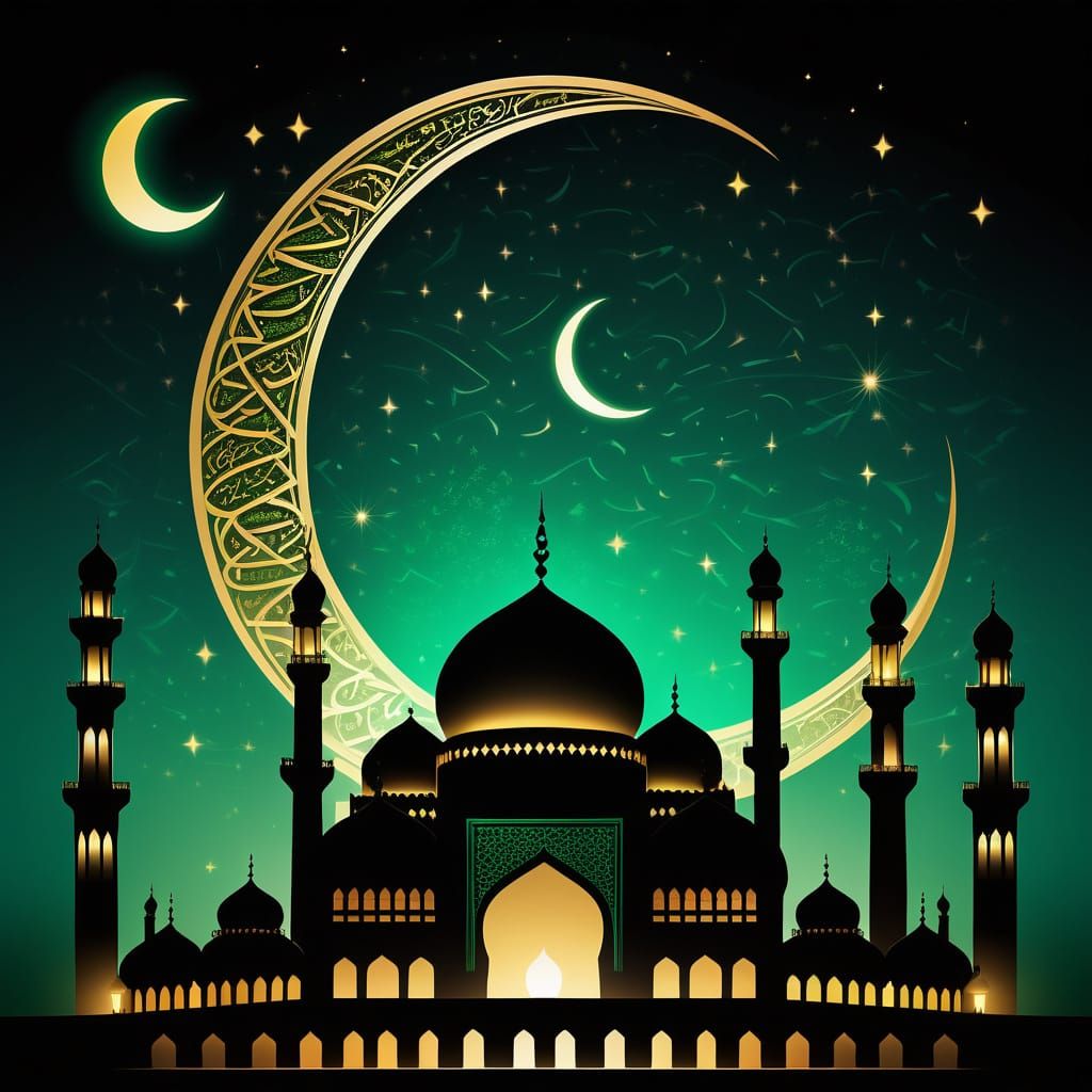 Serene Mosque Scene in Elegant Islamic Art Style