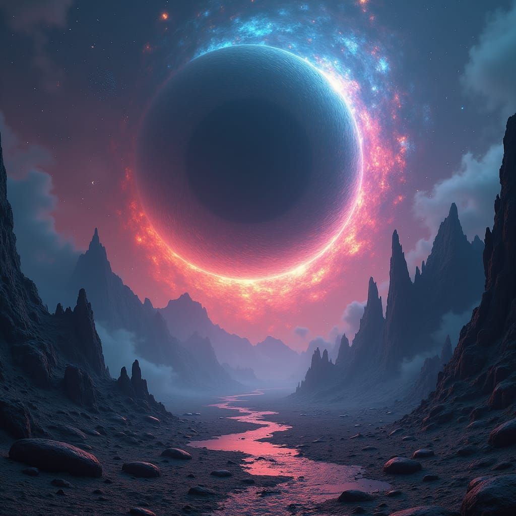 Cosmic Black Hole Asteroid Field Fantasy Concept Art