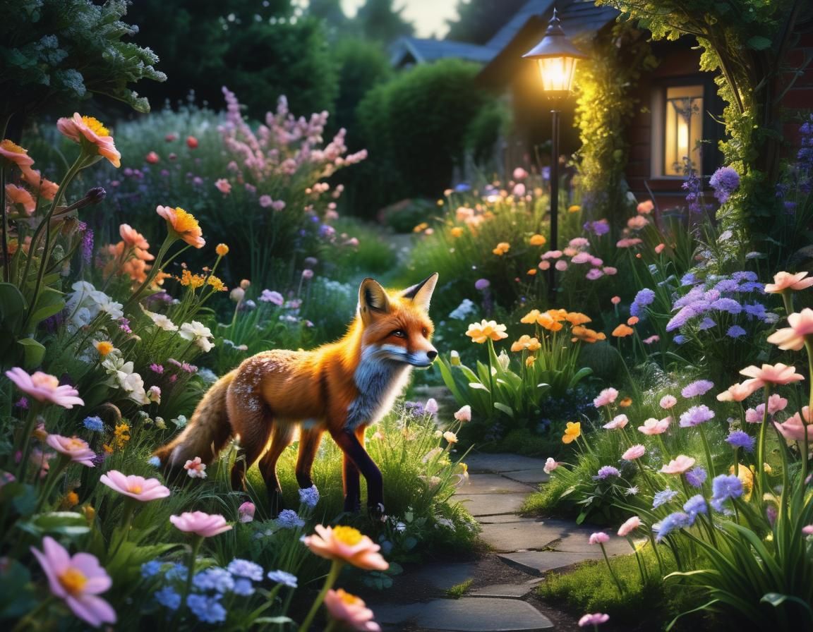 Fox and Fairies in Fluorescent Garden