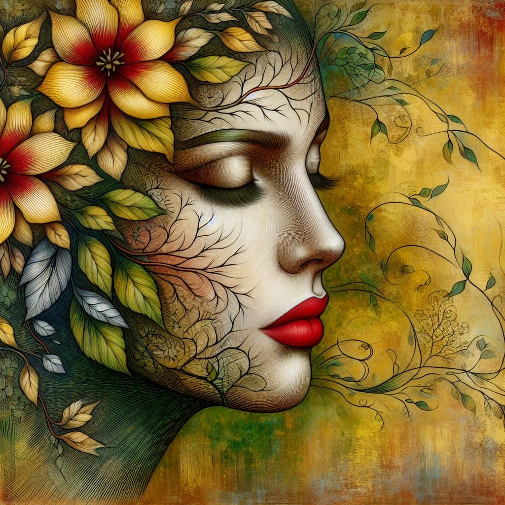 Woman's Face with Floral Adornments