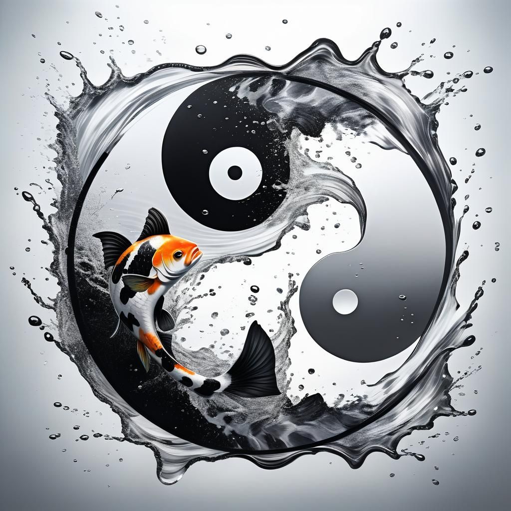 Yin and Yang Splash Art with Fish