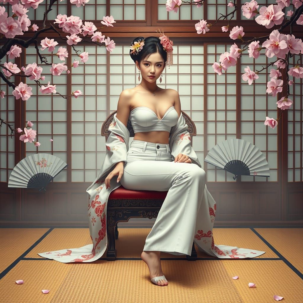 Geisha in Jeans: A Photorealistic Japanese Scene