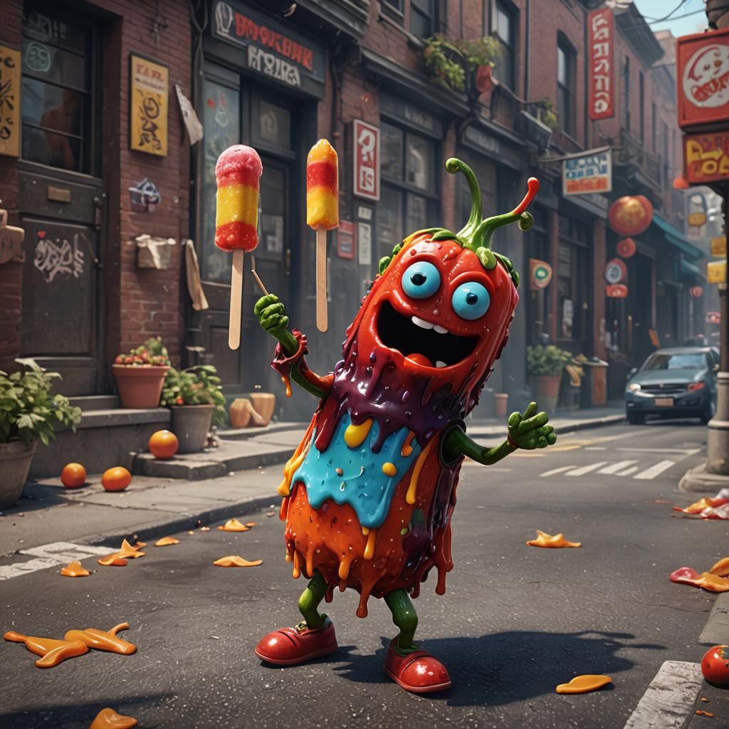 Pepper Character Eats Popsicle: Fantasy Concept Art