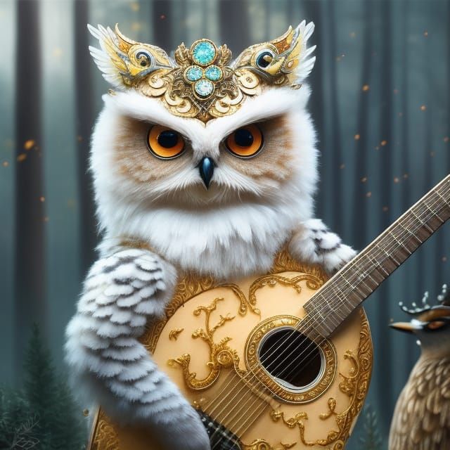Owl playing guitar for his girlfriend