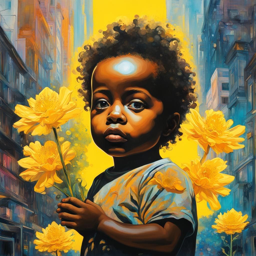 Toddler Holds Flower of Knowledge: Surreal Collage Art