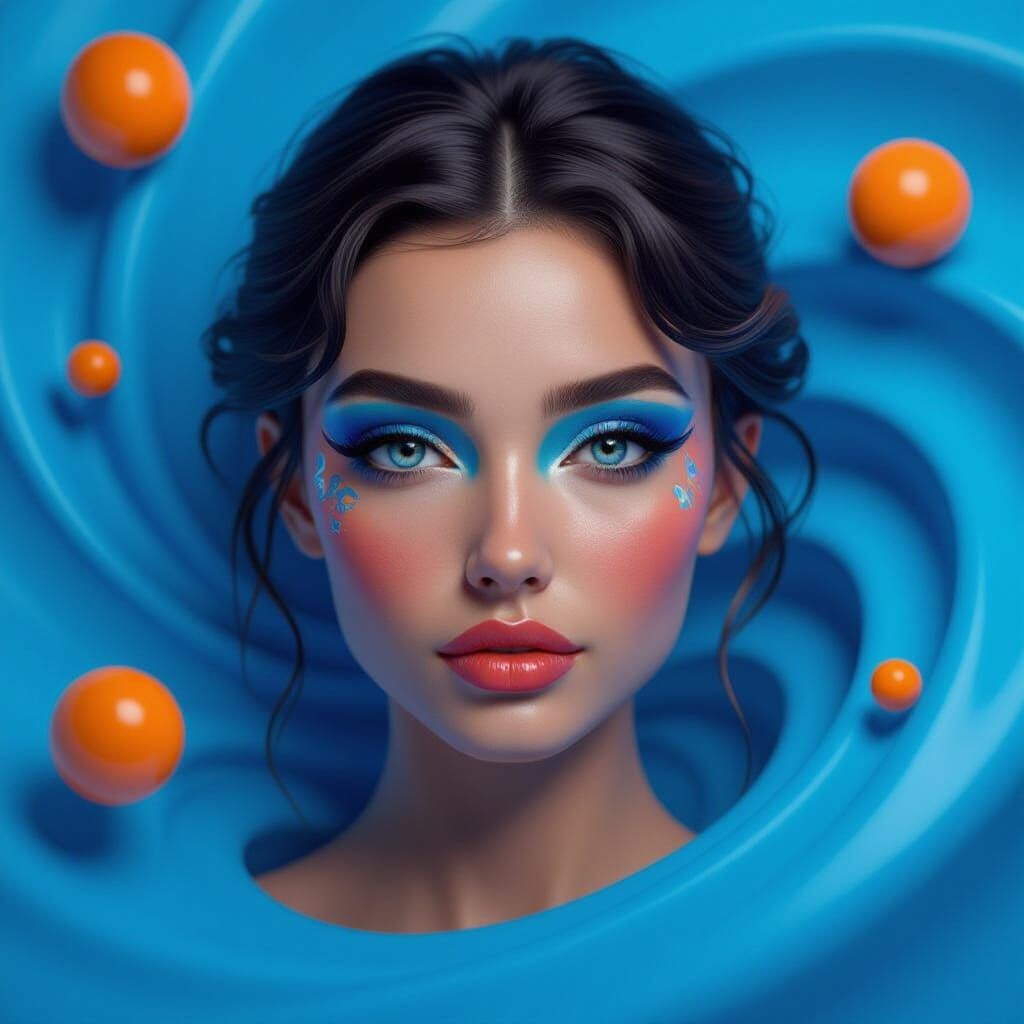 Vibrant 3D Portrait with Blue and Orange Accents