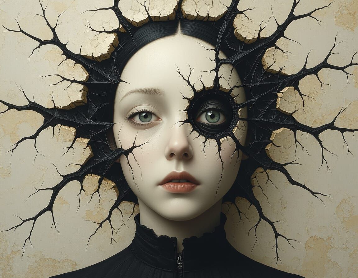 Dark Surreal Portrait in Digital Illustration Style