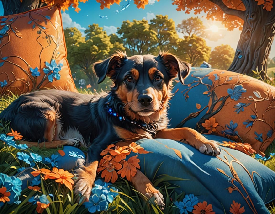 Dog in Fantasy Meadow: Matte Painting