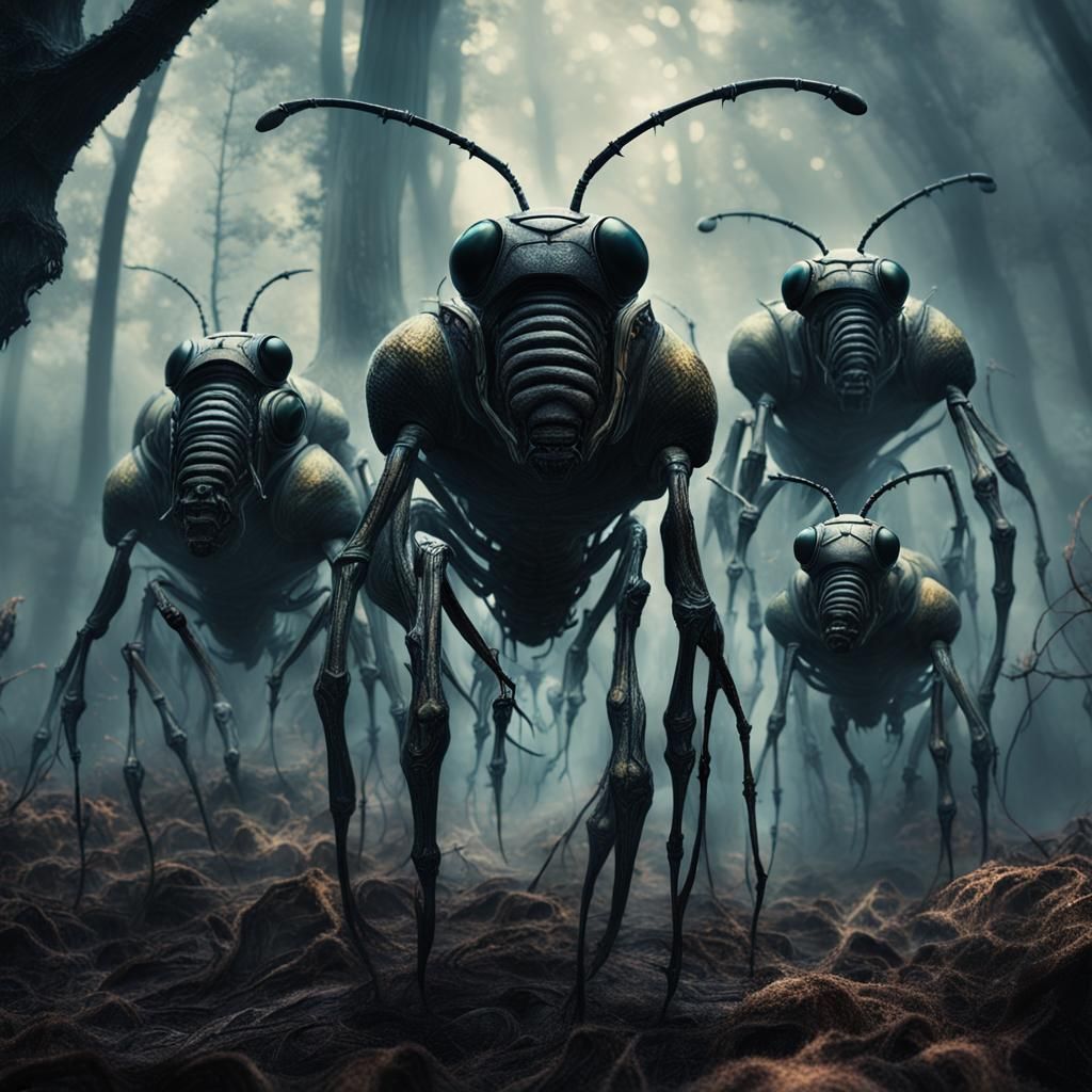 Menacing Bee Hive Mind in Apocalyptic Forest