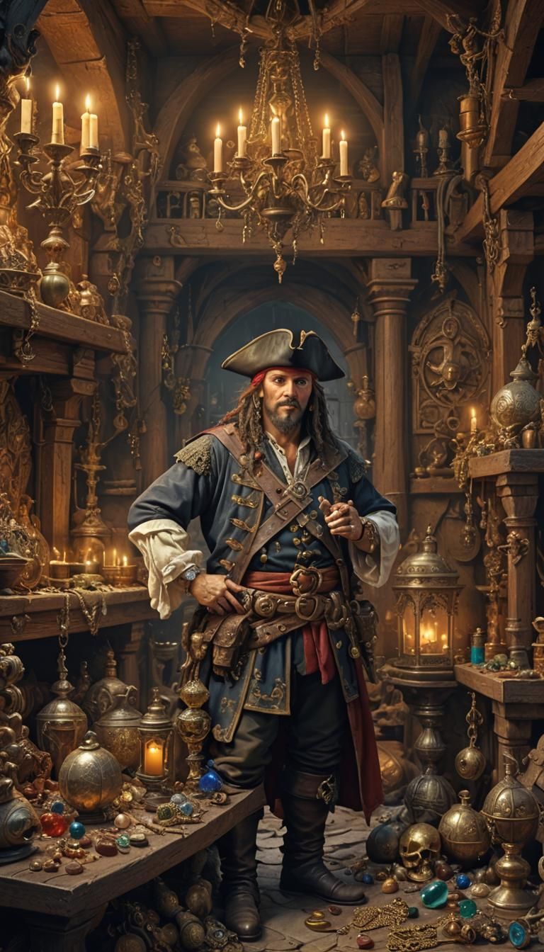Pirate Captain's Treasure Lair: Medieval Fantasy Art