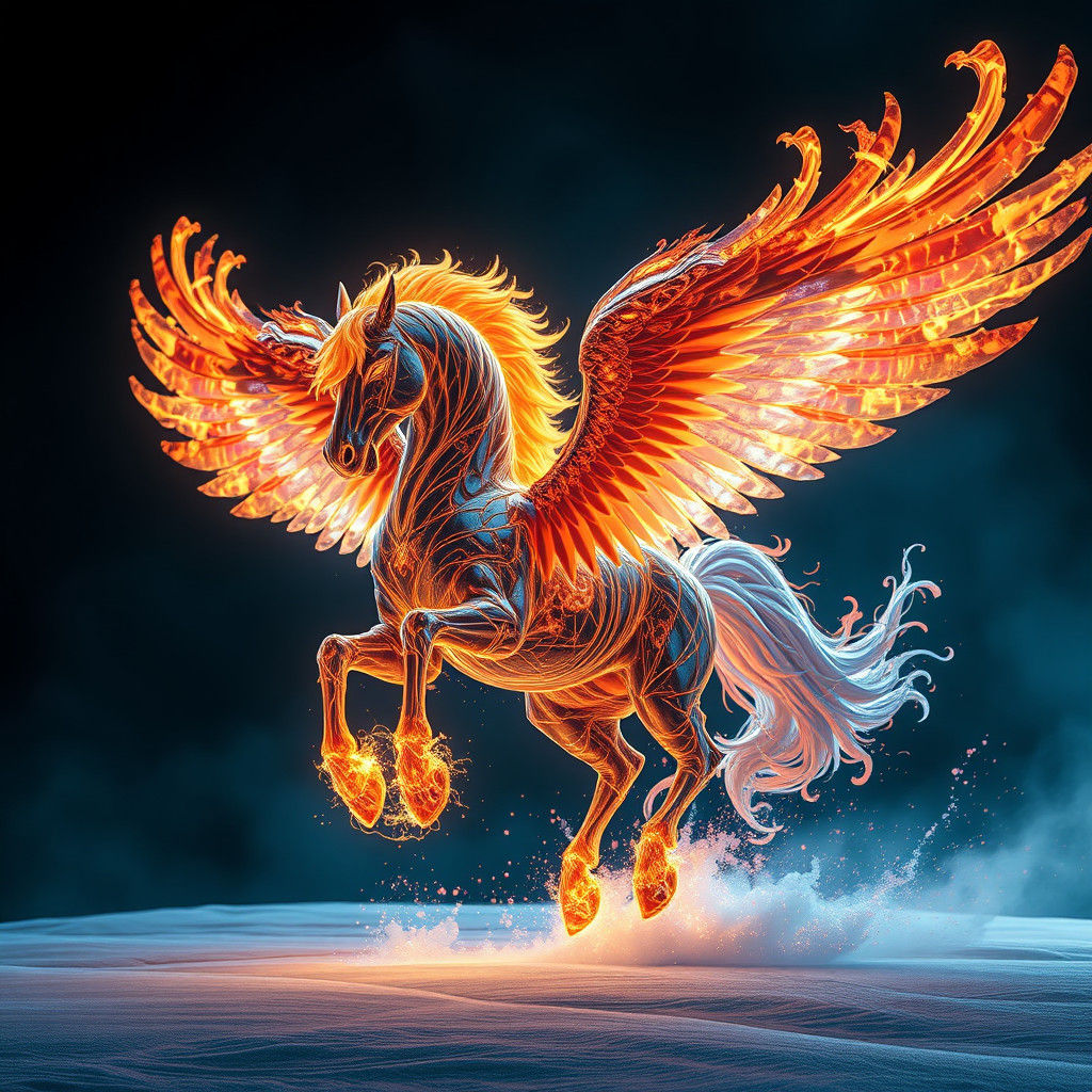 Fire and Ice Pegasus in Art Nouveau Style