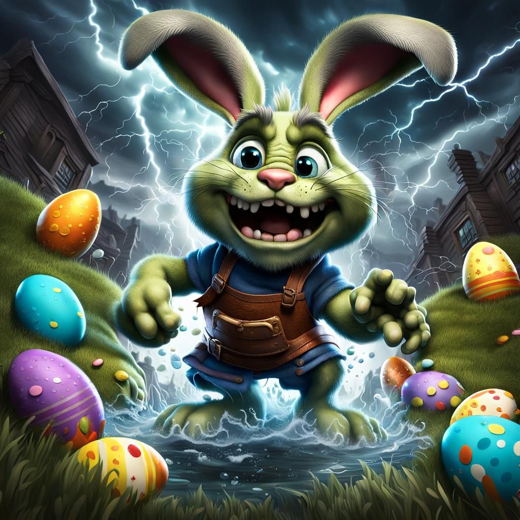 Aggressive Easter Bunny Hiding Water Eggs