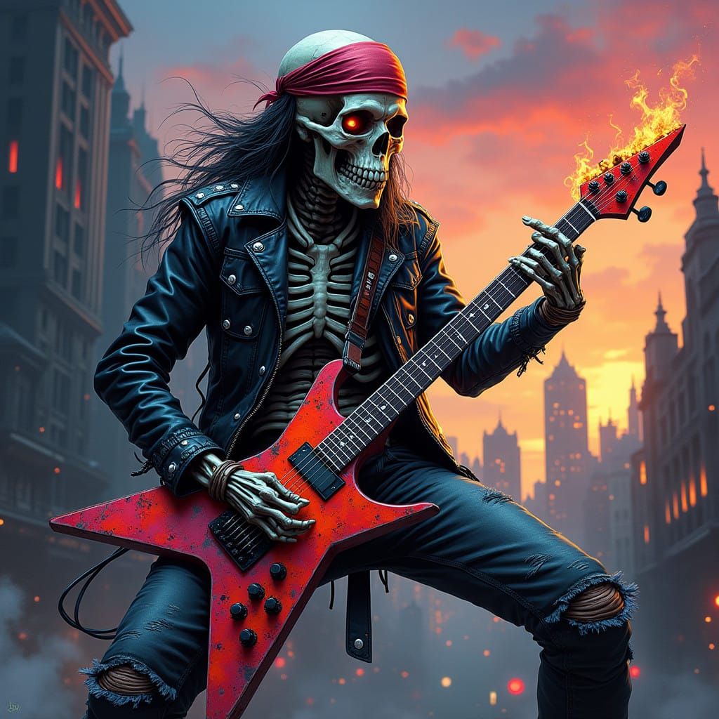 Metalhead Skeleton Shredding on Electric Guitar