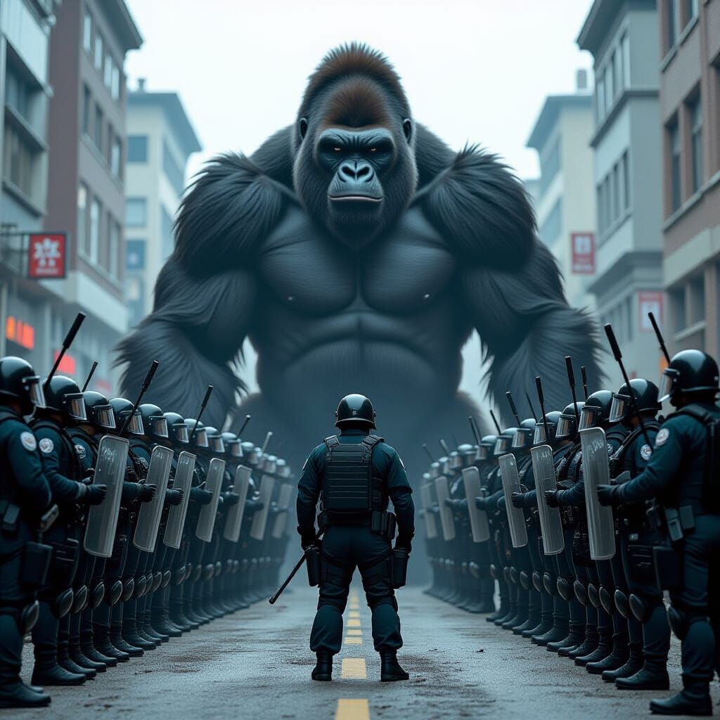 Men vs Gorilla in Gritty Cinematic Style