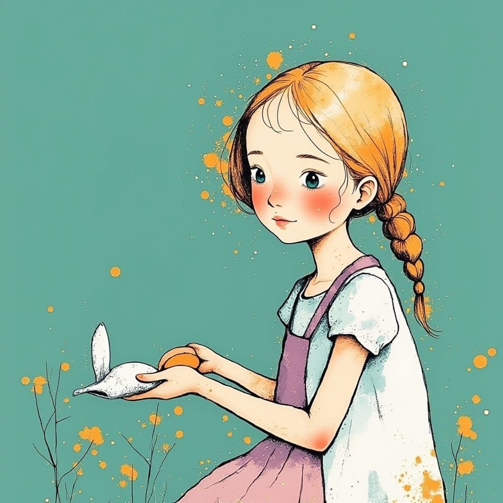 Whimsical Girl in a Dreamlike Landscape