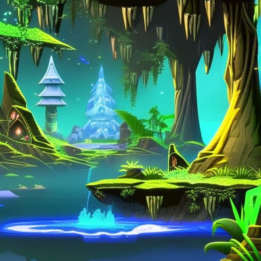 Mystical Swamp Game Level with Tiki Ruins