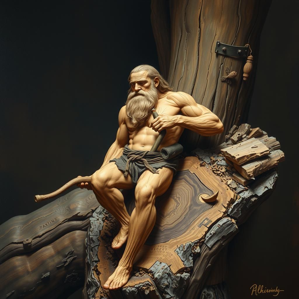 Wood Carver's Self-Sculpture in Renaissance Style
