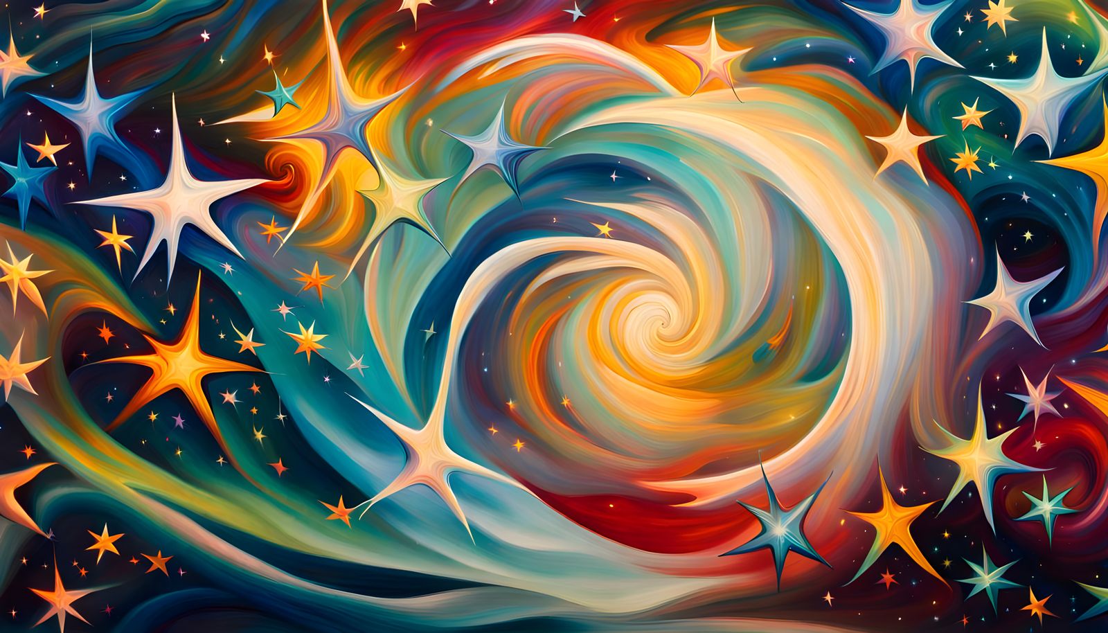 Iridescent Star Cluster in Abstract Expressionist Style