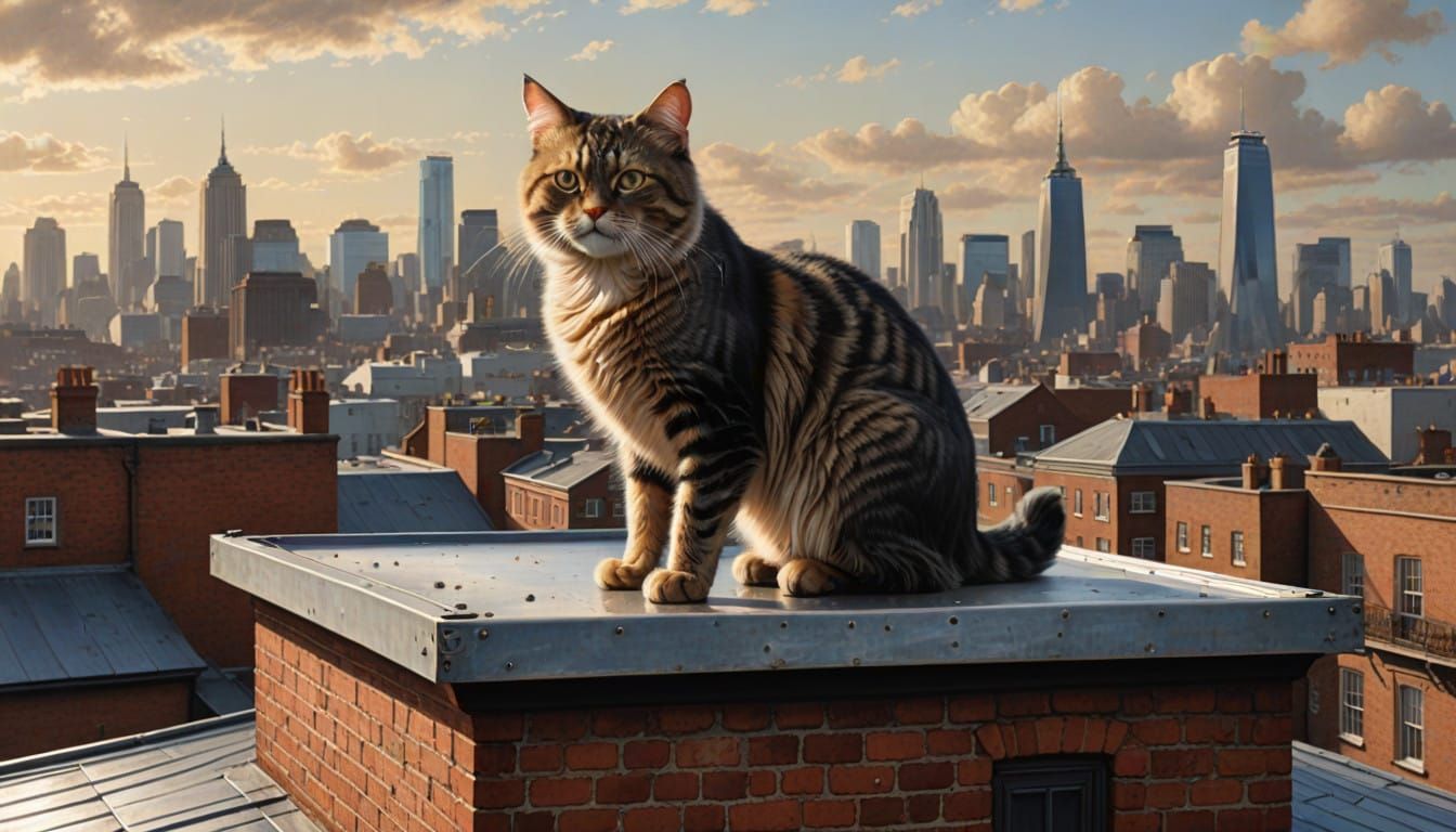 Surreal Hyperrealistic Cat on a Scorching Rooftop