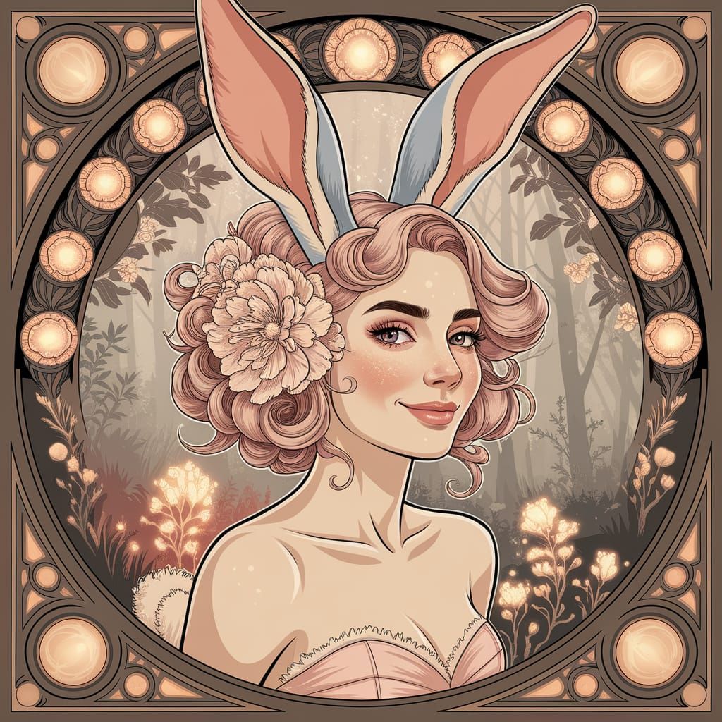 Enchanting Woman-Rabbit Hybrid in Dreamy Nature