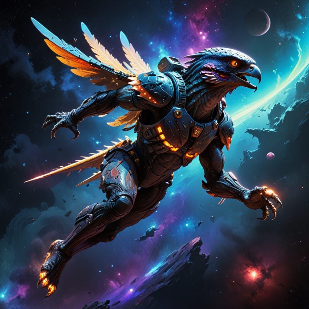 Hawk Space Alien Warrior in Frazetta-Afermov Style