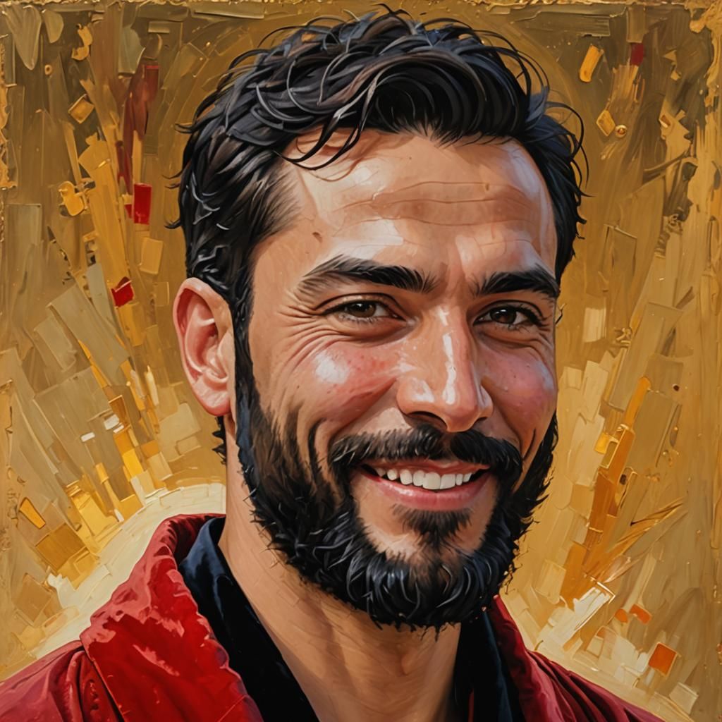 Joyful Man in Red Velvet Robe, Impressionist Impasto
