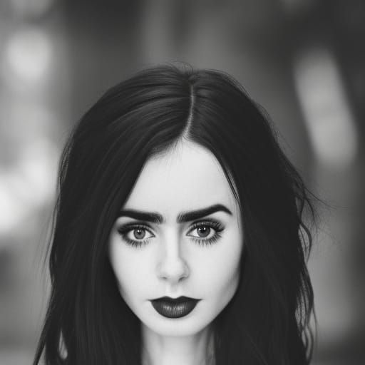 Gothic Lily Collins with Black Hair: Hyperrealistic Image